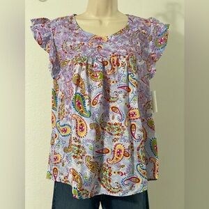 NWT Savannah Jane flutter Sleeve Embroidered Top Size Small